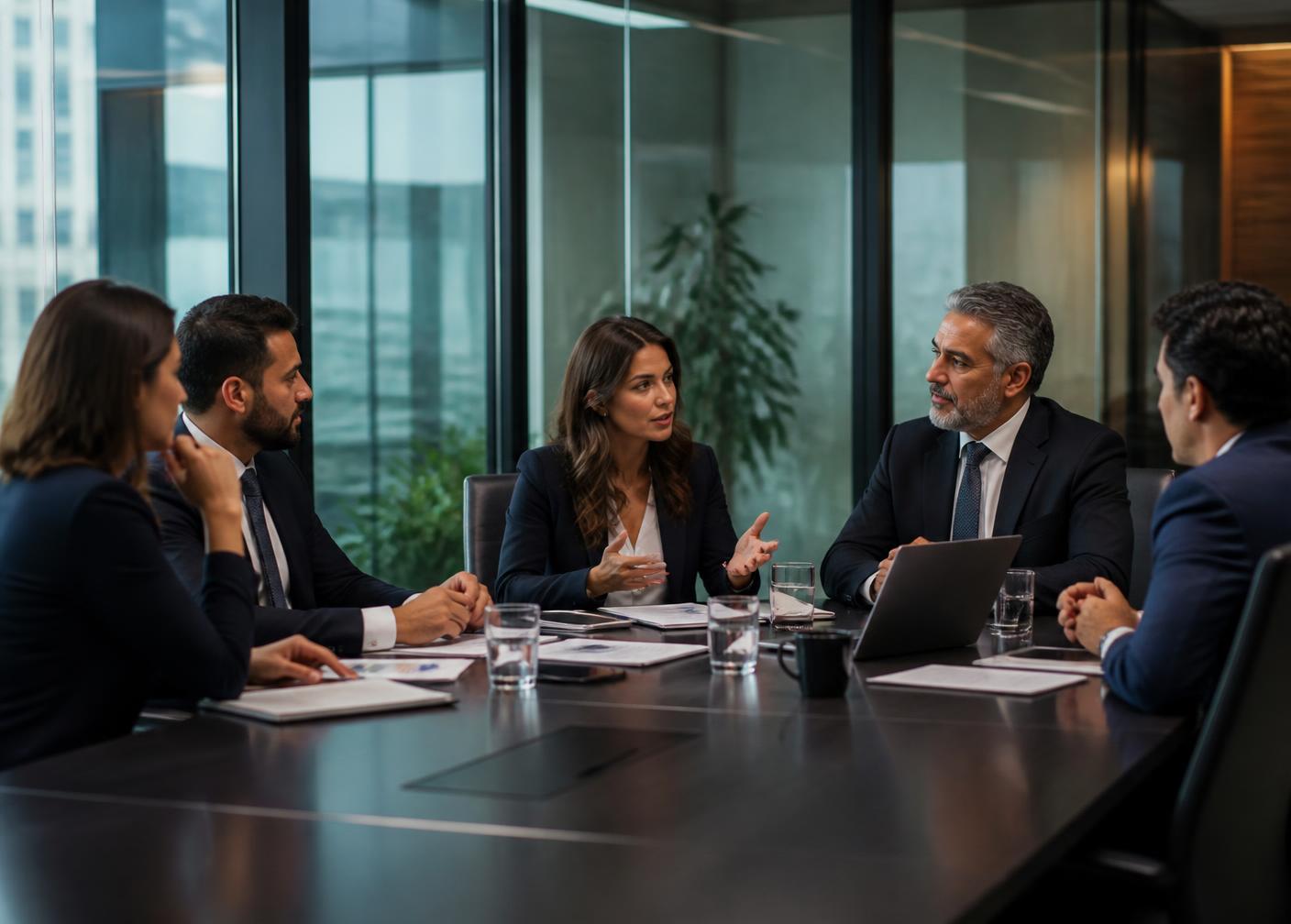 Reunião de negócios corporativa em sala executiva